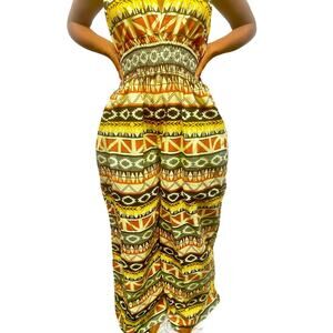 Yellow African print Kente halter jumpsuit with elastic waist